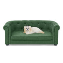 Contemporary Pet Sofa with Arc-Shaped Backrest and Armrests, Breathable Linen, Soft Cushion, Green, 38'x22'x15'