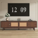 TV Stand For 80" TVs With Sliding Doors And Drawers, Accent Storage Unit - Dark Brown by HouseOfZazla