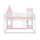 Twin Over Twin Castle Bunk Bed With Ladder - Pink by HouseOfZazla