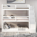 Twin Size Triple Bunk Bed With Storage Staircase, Separate Design - White by HouseOfZazla
