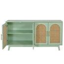 59.84"Modern 4-Door Cabinet with Rattan Decorative Doors,for Bedroom,Living Room,Office,Easy Assembly, Mint Green