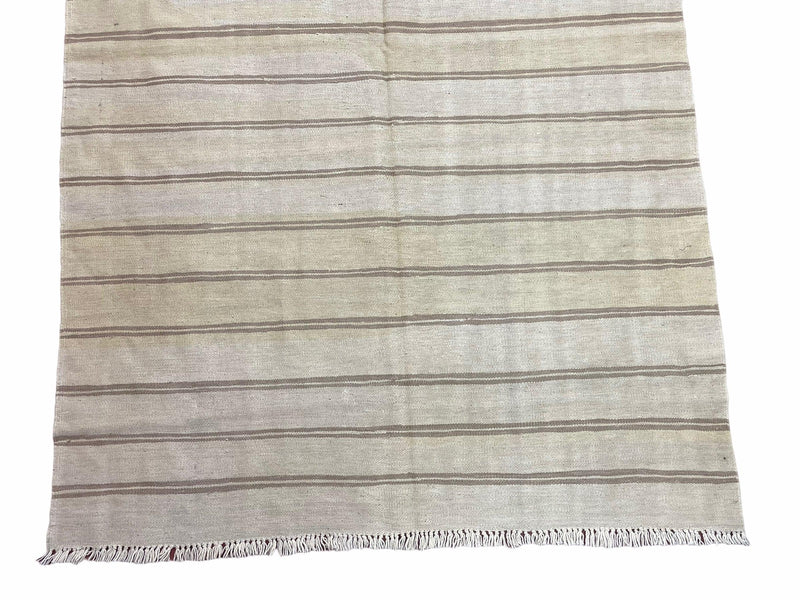 5x8 Turkish Kilim Rug, Flatweave Carpet, Striped Blanket, Southwestern Design, New, Gray, Wool, High Quality, Hand-Knotted