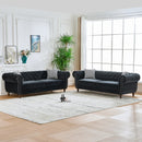 Chesterfield Upholstery Fabric Sofa With Roll Armrest & Nailhead, Mid Century Modern 3 And 3 Seater Couch by Unique Piece Furniture