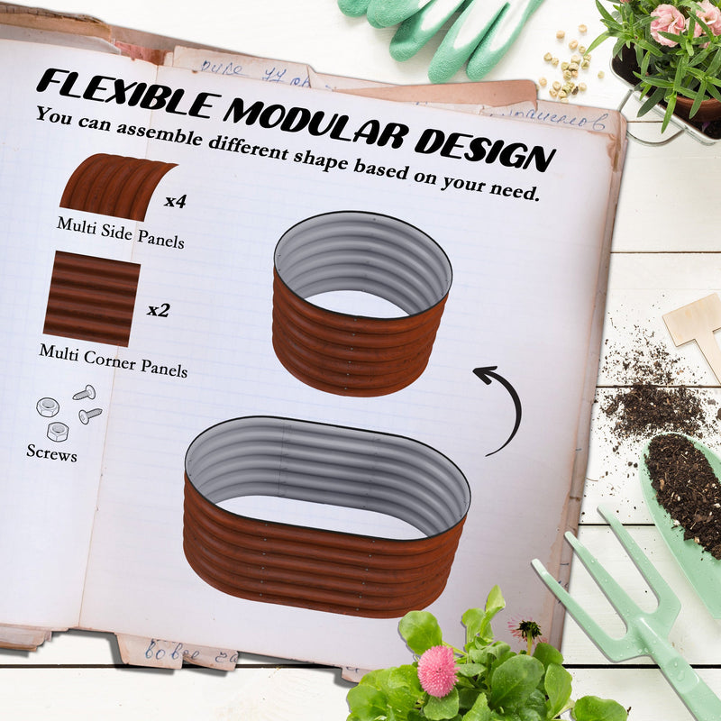 3.5' x 2' x 1.4' Galvanized Raised Garden Bed Kit, Outdoor Metal Elevated Planter Box with Safety Edging, Easy DIY Stock Tank for Growing Flowers, Herbs & Vegetables, Brown