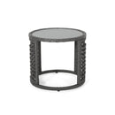 Achill Outdoor Modern Boho Wicker Side Table With Glass Top - Gray by HouseOfZazla