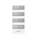 4 Tier Freestanding Bookshelf With 3 Sliding Drawers And 1 Bottom Drawer - White