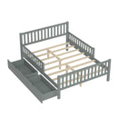 Platform Bed With Guardrails On Both Sides And 2 Storage Drawers