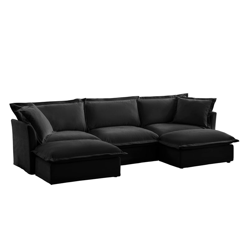 Slipcovered U Shape Sectional Deep Seat Sofa Couch, 3 Seater Sofa with French Edges Design Multiple Big Pillows, Modular Deep Seat Sectional Sofa Comfy Cloud Couch for Living Room, Apartment,Chenille