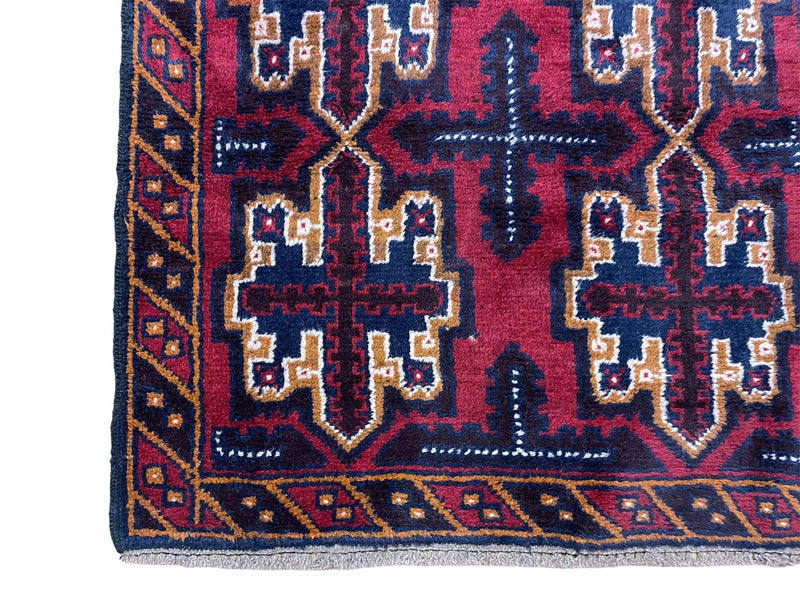 2' 7" X 4' 6" Vintage Handmade Tribal Wool Rug Balouchi Rug Afghan Rug Red Blue