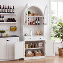 75" Farmhouse Tall Arched Pantry Cabinet with Charging Station
