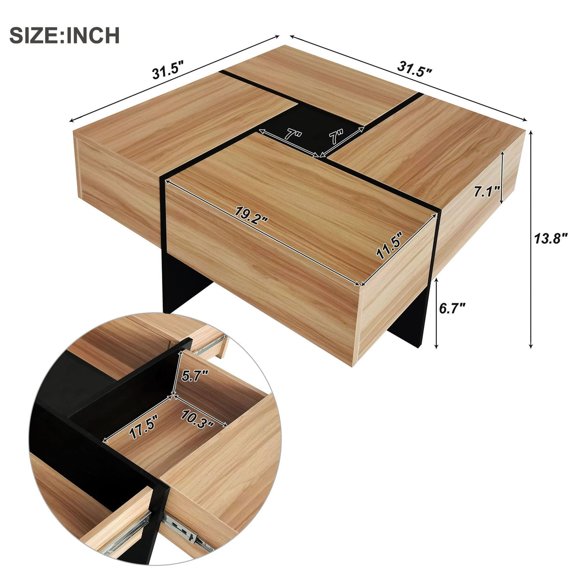 Wallace - Coffee Table With 4 Hidden Storage Compartments - Brown, photo 5 of 7