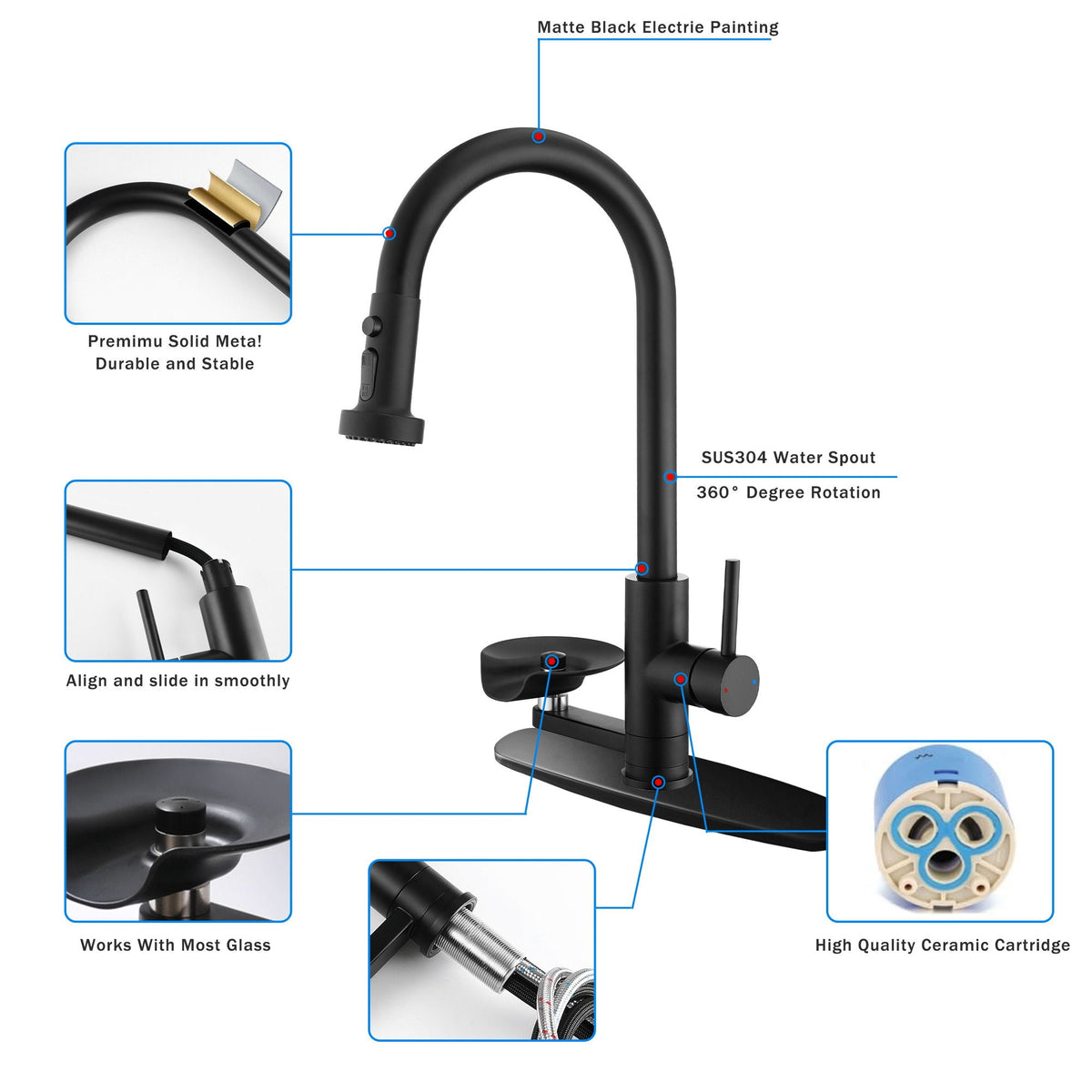 3 In 1 Kitchen Faucet With Press Type Glass Rinser, High Arc Pull Down Sprayer, photo 22 of 28
