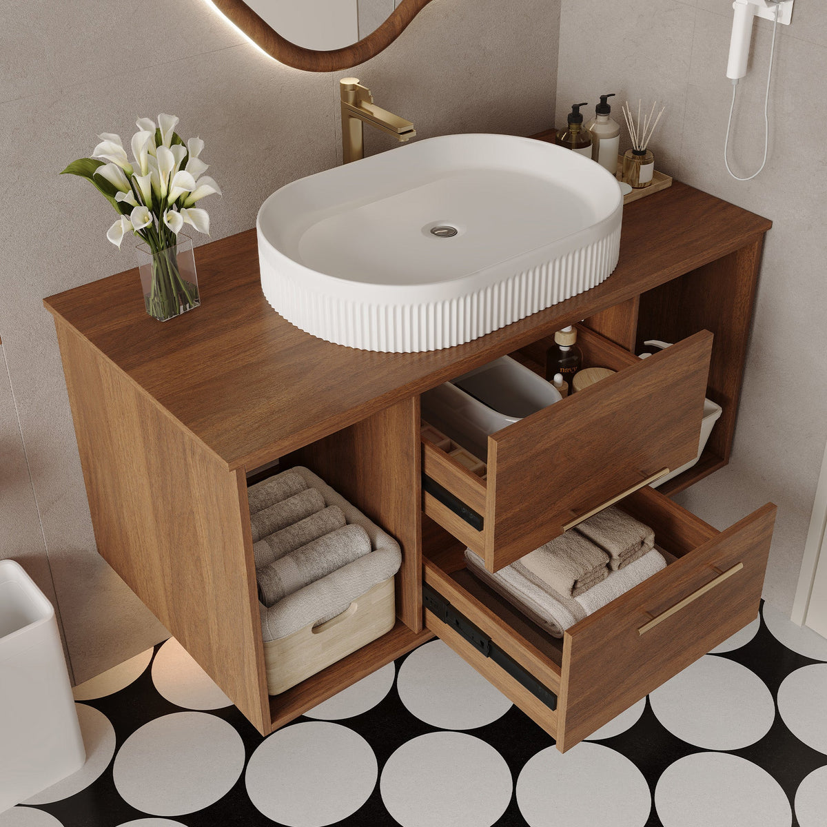 Wall-Mounted Bathroom Vanity with Ceramic Sink, photo 4 of 10