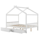House Style Platform Bed With Headboard, Footboard, 2 Drawers, And Roof Design by HouseOfZazla