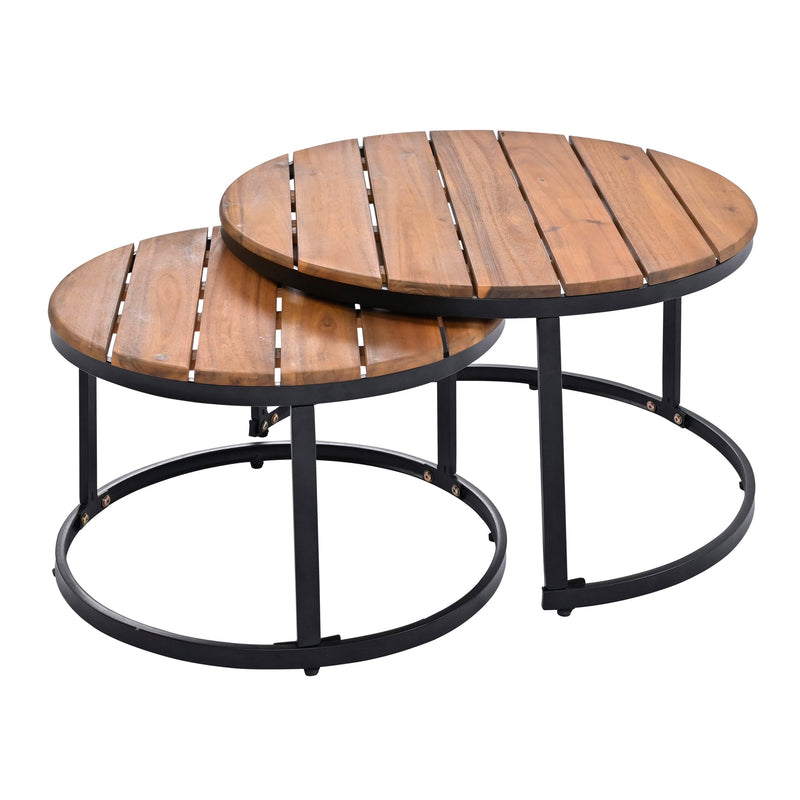 6-Piece Outdoor Sectional Sofa Set with Round Nesting Coffee Tables and Seating Sofa with Cushions for Patio, Porch and Garden (Beige)