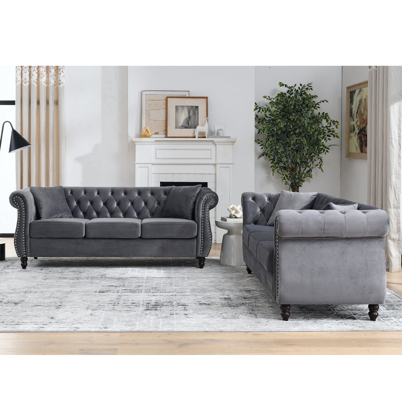 3-seater + 3-seater Combination sofa.Grey Velvet