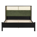 Queen Size Bed Frame with Plush Green Upholstered Headboard