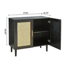 Side Panel Buffet Cabinet With Natural Rattan Door, Rattan Storage Cabinet With Adjustable Shelves, Side Panel And Buffet With Storage Space, Modern Console Cabinet In Bedroom And Living Room - Black / Beige by HouseOfZazla