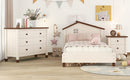 3-Pieces Bedroom Sets Twin Size Platform Bed with Nightstand and Storage dresser, Cream+Walnut