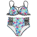 Bikini Swimsuit For Women Floral Padded Push Up Bikini Sets Two Pieces High-Waist Swimwear w/ Adjustable Shoulder Straps For Beach Swimming Pool