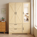 4 Doors Wardrobe Closet with Mirror, LED Lighting & Storage