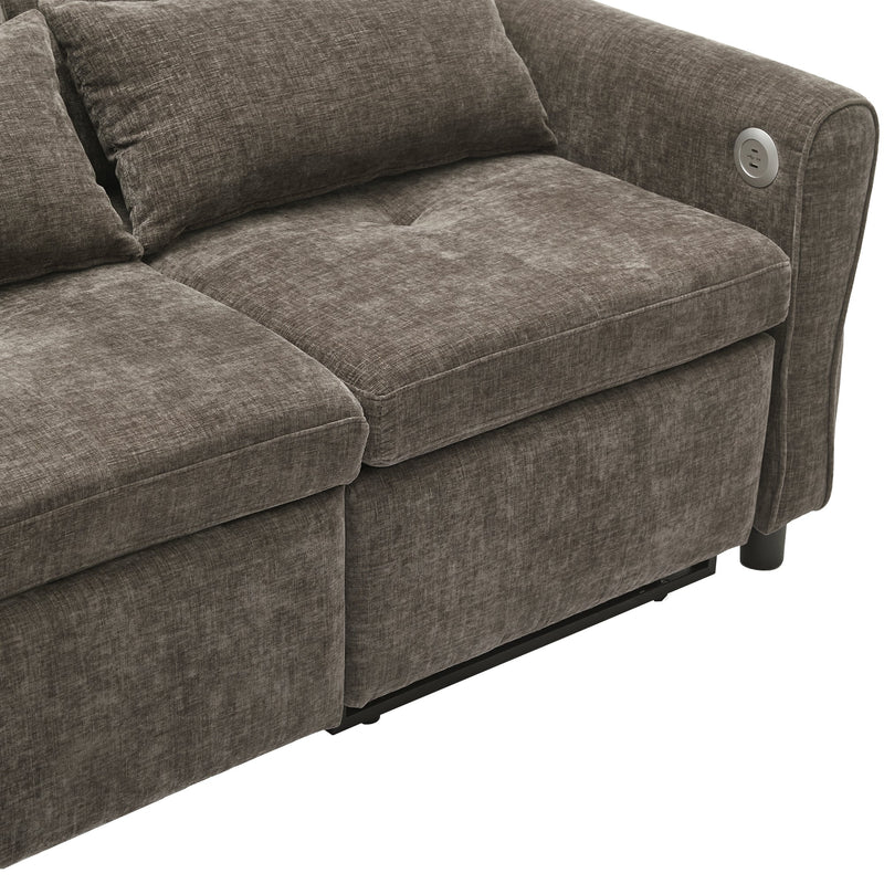 2-in-1 Sofa 82' Three-Seater with Sofa Bed and Reversible Recliner, Dark Grey Chenille
