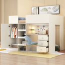Loft Bed With Built In Wardrobe, Desk, Shelves, And Drawers