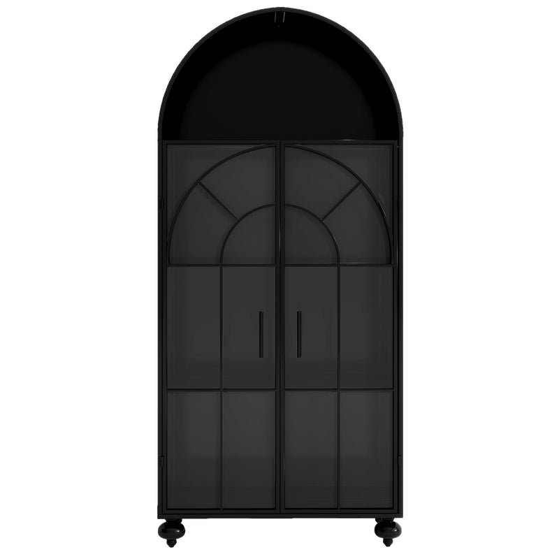 Modern Arched Storage Cabinet with Glass Doors, Open Display Shelves – Farmhouse Style Kitchen Pantry, Dining Room Accent Cabinet, Freestanding Bookcase for Living Room & Office