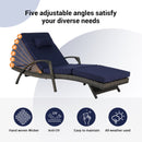 Outdoor Wicker Long Reclining Chair Set of 2 with Cushions, Wicker Reclining Lounge Chair Lawn Sunbathing Chairs Recliner up to 150° Beach Poolside Garden