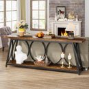 Extra Long Console Table With 2 Tier Storage Shelves For Living Entryway - Brown / Black by HouseOfZazla
