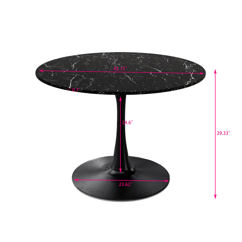 42.12" Modern Round Dining Table with Printed Black Marble Table Top, Metal Base Dining Table, End Table Leisure Coffee Table