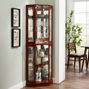 6 Shelf Corner Curio Display Cabinet with Lights, Mirrors and Adjustable Shelves, Cherry