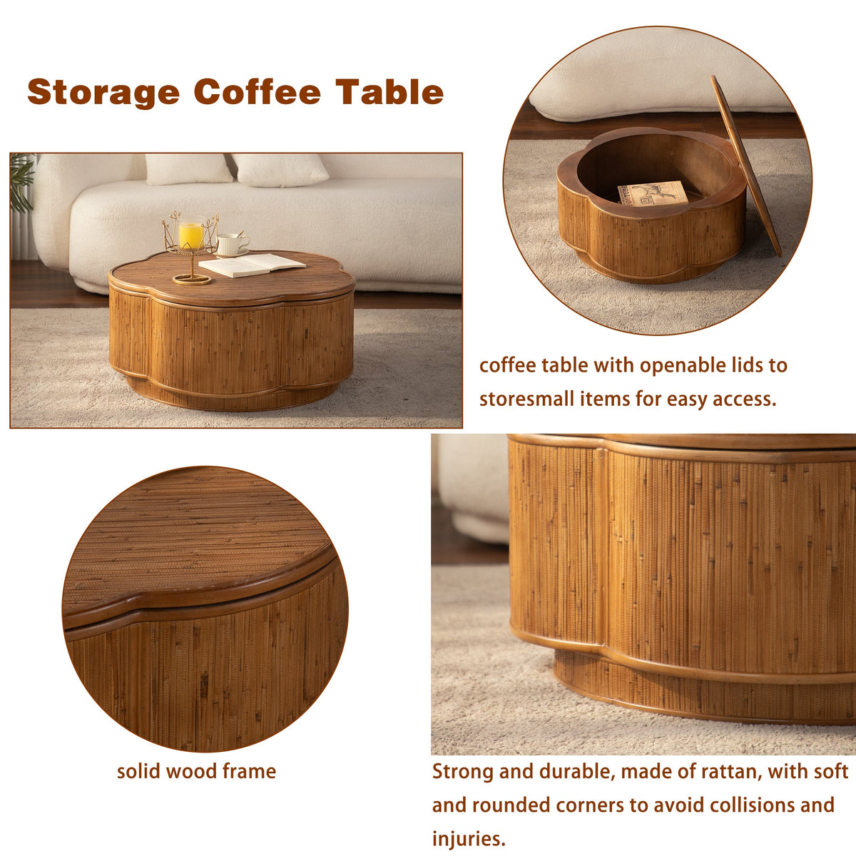 Flower-Shaped Rattan Coffee Table with Storage, photo 10 of 10
