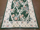 3' 6" X 5' 6" Hand Stitched Indian Wool Rug with Backing Green Beige