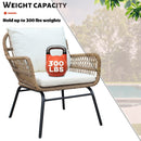 6PCS Outdoor Patio Balcony Natural Color Wicker Sofa Chair Set with Beige Cushion,Round Tempered Glass Table