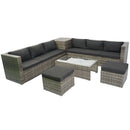 8 Piece Patio Sectional Wicker Rattan Outdoor Furniture Sof Set With One Storage Box Under Seat And Cushion Box - Gray / Black by HouseOfZazla