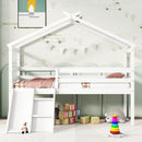 Low Loft House Bed With Slide, Ladder, Safety Guardrails, House Roof Frame by Unique Piece Furniture