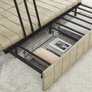 3 in 1 Pull-Out Bed Sleeper, Modern Upholstered 3 Seats Lounge Sofa & Couches with Rolled Arms Decorated with Copper Nails, Convertible Futon 3 Seats Sofabed with Two Drawers and Two Pillows