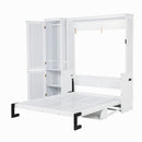 Queen Size Murphy Bed With Wardrobe, Space-Saving Hidden Wall Bed With Desk And Charging Station - White by HouseOfZazla