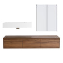 Wall Mounted Bathroom Vanity With Resin Sink And 2 Side Cabinet, 3 Soft Close Drawer - Brown Ebony by HouseOfZazla