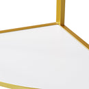 74.8" Tall Modern Corner Bookshelf,Fan-Shaped bookcase with 1 Drawer and 2 Doors, Wooden Standing Corner Shelf with Gold Metal Frame for Living Room,Home Office,White