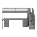 Loft Bed Frame With Built In Desk And Double Storage Drawers