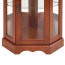 Corner Curio Cabinet With Lights, Adjustable Shelves, Mirrored Back - Walnut by HouseOfZazla