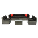 5 Pieces Rattan Sectional Outdoor Furniture Cushioned U Sof Set With 2 Pillow - Gray / Black by Unique Piece Furniture