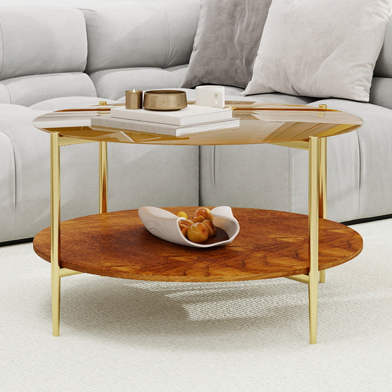 Luxurious Round Coffee Table with Gold-Tinted Tempered Glass Top, photo 5 of 10