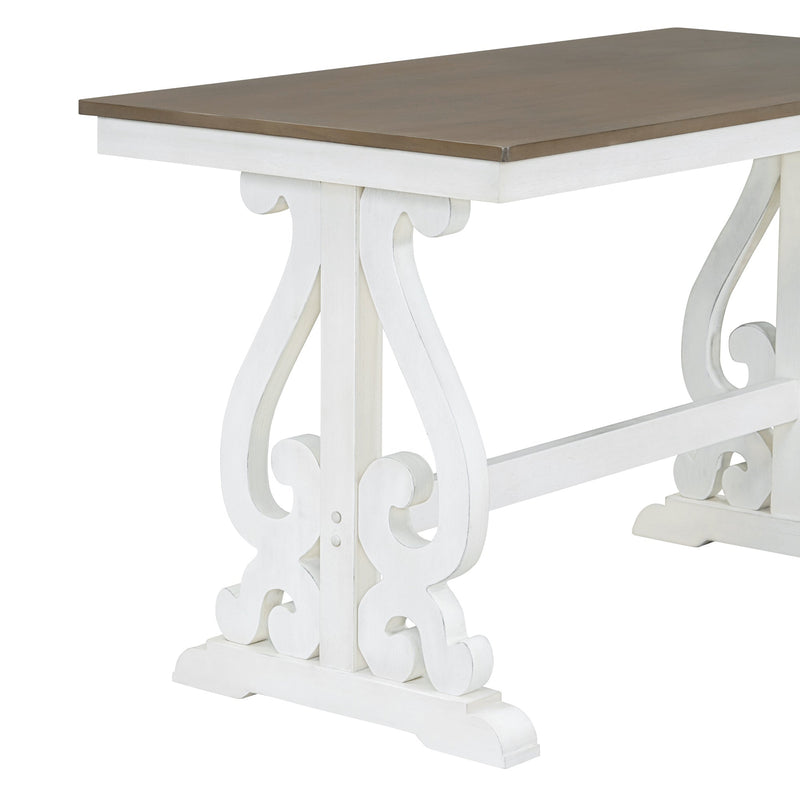 5-Piece Retro Dining Set, Rectangular Wooden Dining Table and 4 Upholstered Chairs for Dining Room and Kitchen (Brown+White)