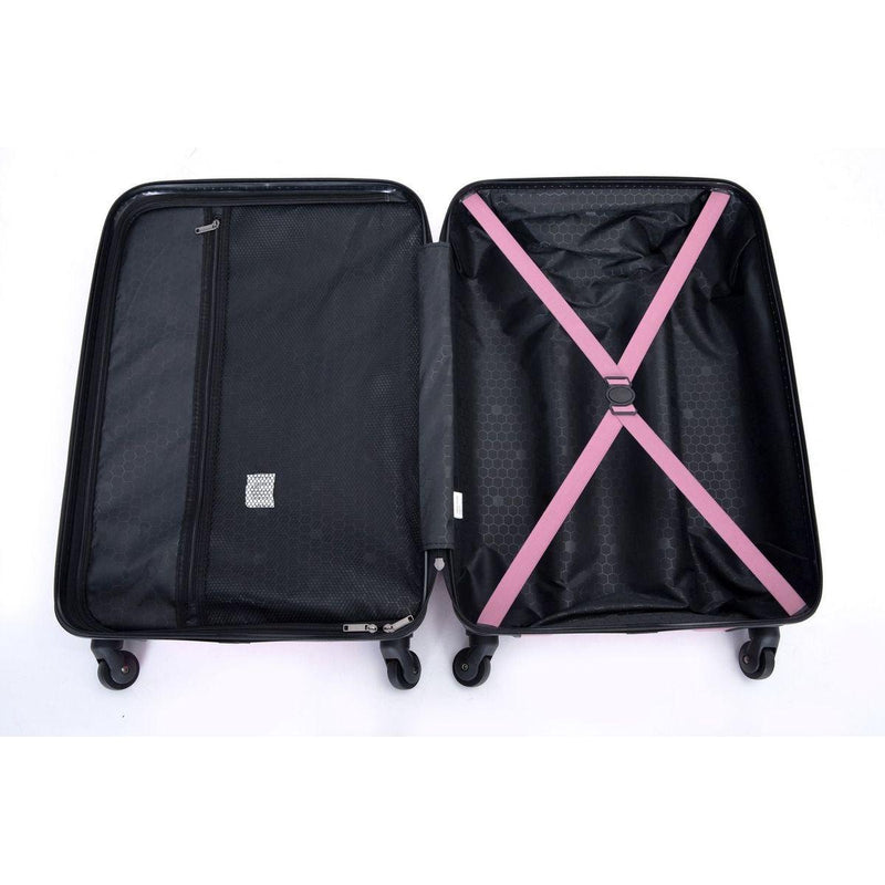 3 Piece Luggage Sets ABS Lightweight Suitcase with Two Hooks, Spinner Wheels, TSA Lock, (20/24/28), Pink
