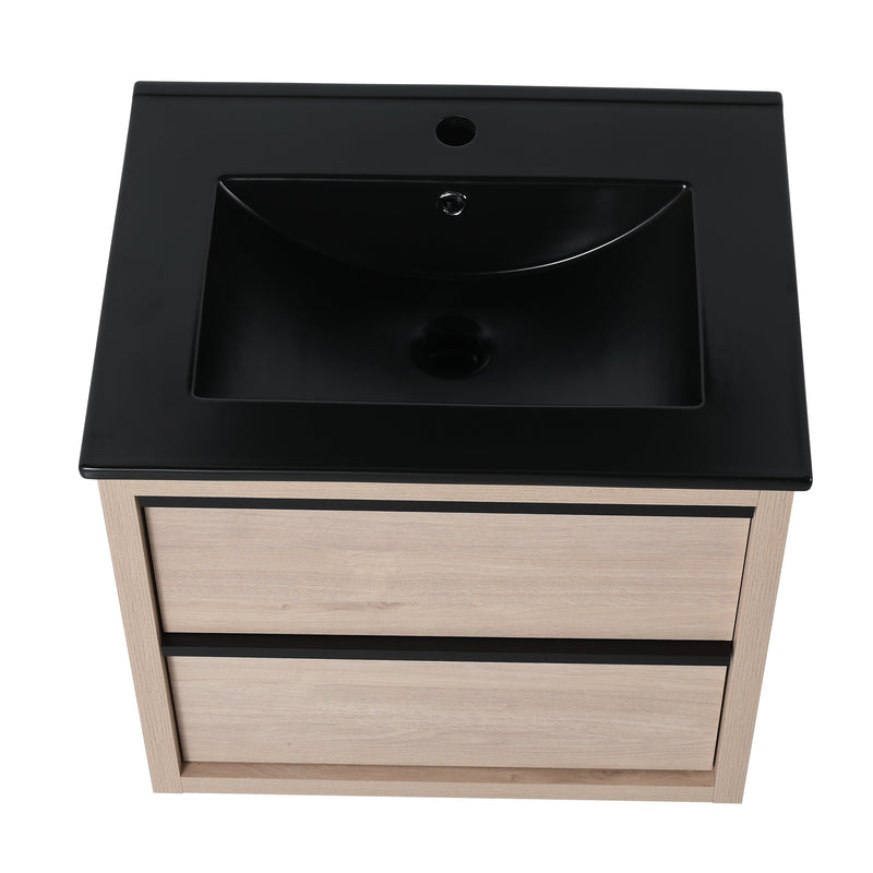 24" Bathroom Vanity, With Black Ceramic Sink And 2 Soft Close Drawers (BLO-G-BL9060BK)W1286S