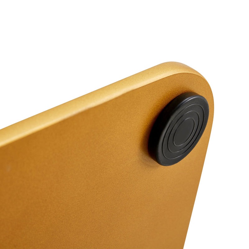 A modern minimalist rectangular dining table suitable for 6-8 people, a set of 6-piece PU leather backrest and gold metal legs modern dining chairs. F-OC