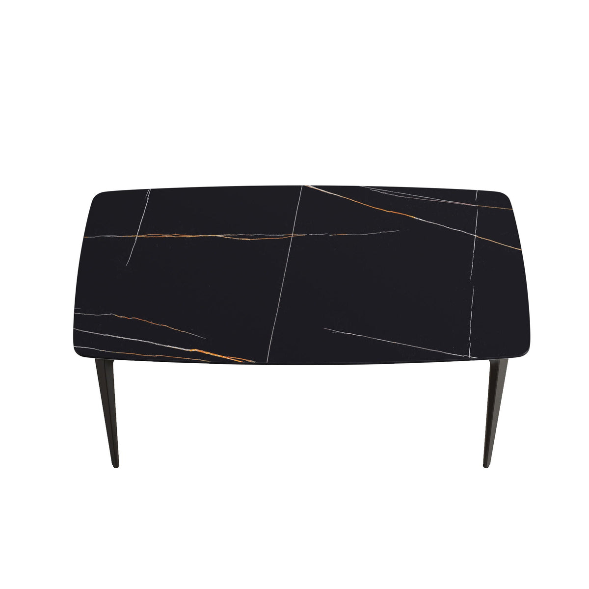63" Artificial Stone Black Curved Black Metal Leg Dining Table, 6 People - Black, photo 6 of 7
